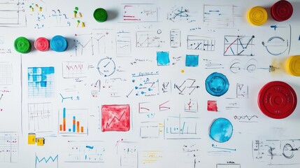 Poster - Vibrant Wall Display Featuring Array of Different Colored Geometric Shapes Creating a Dynamic and Eye-Catching Artistic Interior Design Element