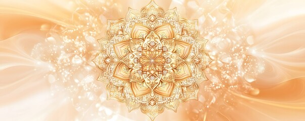 Wall Mural - Golden ornate mandala design on a soft glowing background