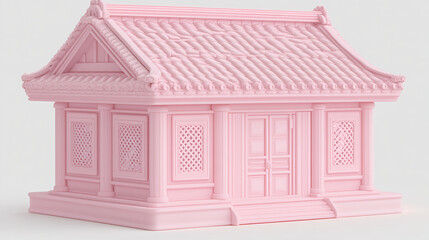 Poster - Delicate pink architectural model of a traditional building studio setting 3d render minimalist design front view