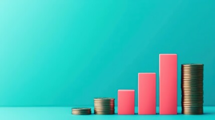 Poster - Stacks of Coins with a Rising Bar Chart Symbolizing Economic Growth and Financial Success in a Business Environment Showcasing Prosperity and Wealth