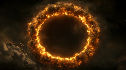 Poster - fiery ring nebula of burning clouds in a starry sky abstract illustration