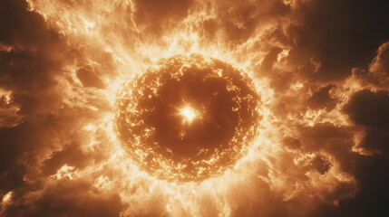 Wall Mural - fiery sphere in a sky of molten clouds atmospheric celestial phenomenon dramatic and intense
