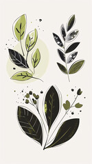 Wall Mural - Stylized foliage illustration with calm tone palette