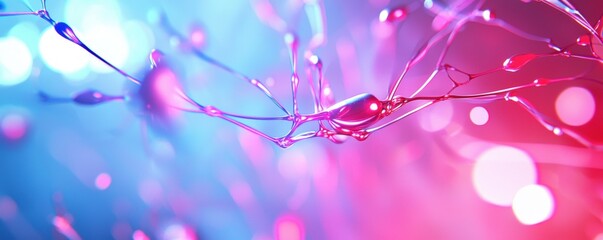Poster - A vibrant, abstract representation of interconnected neural networks with glowing nodes in blue and pink hues.