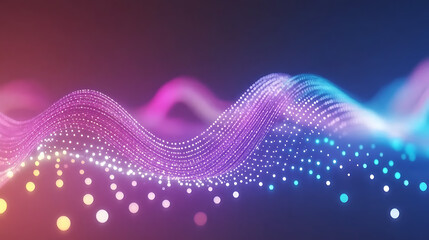 Poster - Flowing Digital Wave Form Data Network with Dynamic Light in Pink and Blue Abstract Background Art