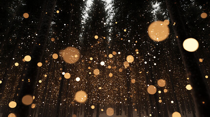 Poster - Forest Trees Glimmering with Golden and White Lights Enhancing the Serene Woodland Ambience