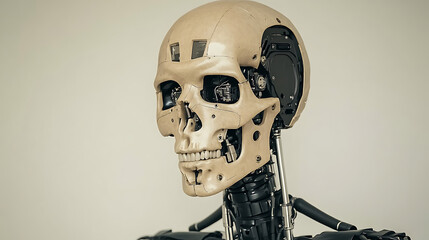 Poster - Futuristic Android Head Displaying Complex Mechanical Components in Skull Structure Concept Art