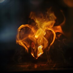 Canvas Print - Radiant fiery heart glowing against a dark background