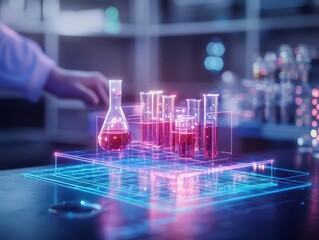 Poster - Scientist Conducting Experiments in Laboratory with Glass Test Tube Surrounded by Scientific Equipment Creating a Focused Research Environment