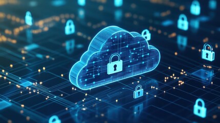 Poster - Conceptual Representation of Security with a Cloud and Lock Symbolizing Data Protection and Privacy in Digital Cloud Computing Environment