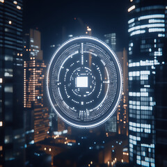 Poster - Futuristic Cityscape Interface Displaying Advanced Technology with Digital Network Connection