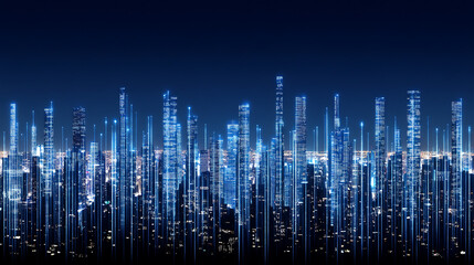 Poster - futuristic cityscape network skyline at night with glowing connections and abstract communication