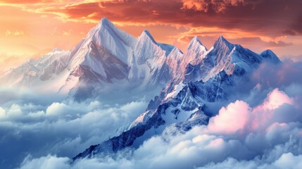 Wall Mural - Majestic icy peaks towering above a sea of clouds