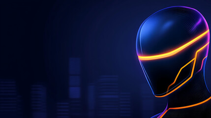 Poster - Futuristic Cybernetic Entity in Urban Nightscape 3D Render Art Concept with Glowing Outline Design