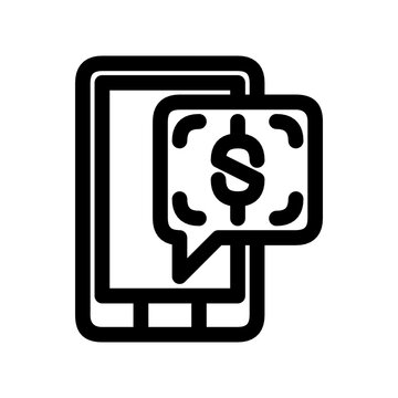 mobile phone icon with bubble text and dollar sign