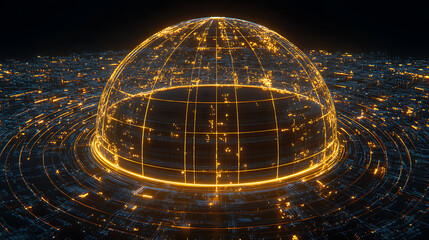 Poster - Futuristic Cybernetic Network Sphere Illuminated with Glowing Data and Connected Nodes Around Horizon