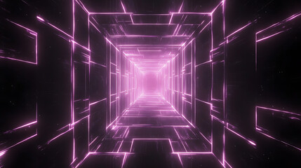 Poster - Futuristic Cyberpunk Illuminated Corridor With Pink Neon Glowing Grid Geometry Construction