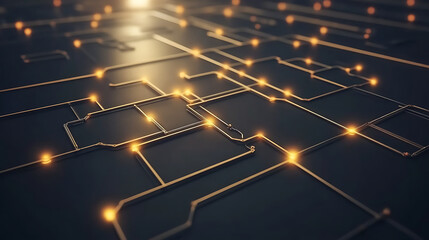 Poster - Futuristic Electronic Circuit Board Design with Golden Connections and Glowing Light Points