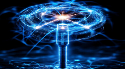 Poster - Futuristic Energy Core with Surrounding Blue Electricity Pulses and Electromagnetic Field Display