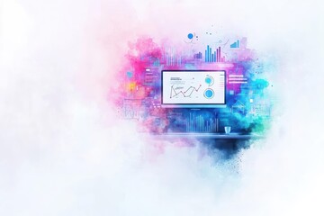 Poster - vibrant laptop displaying colorful background with dynamic graph illustration representing data anal
