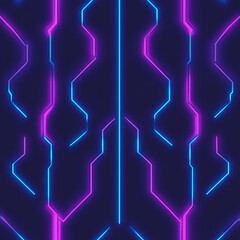 Poster - Futuristic Glowing Circuit Board Design with Neon Blue and Pink Lines on a Dark Background
