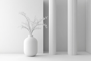 Poster - White vase, minimalist floral, room, columns, decor