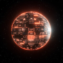 Poster - Futuristic Grid World Sphere Glowing in Cosmic Space Among Stars A Technological Marvel Artwork