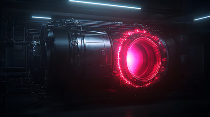 Poster - Futuristic Industrial Machine with Red Glowing Energy Ring Advanced Engineering Core System Design