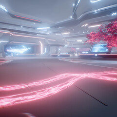 Poster - Futuristic Interior With Neon Pink Energy Stream Illuminated Tech Space Environment Artwork