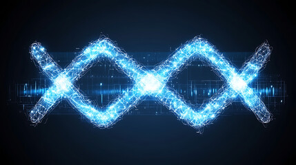 Poster - Futuristic Intertwined Pattern Glowing with Abstract Digital Light on Dark Technical Background