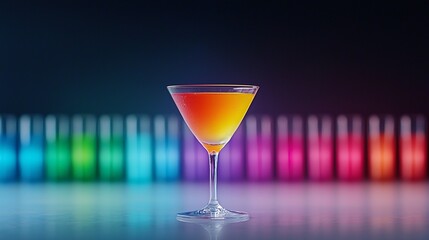 Poster - colorful cocktail drinks in neon hues, high-contrast lighting, modern bar setting, luxurious present
