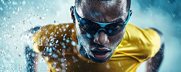 Poster - Energetic sports action shot with an athlete in bold, vibrant gear, motion blur, dramatic lighting, high-speed intensity, detailed sweat droplets, adrenaline-filled moment