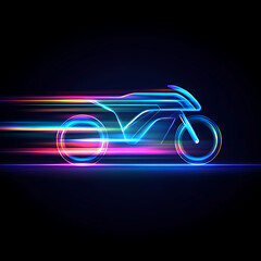 Poster - Futuristic Motorcycle Speeding with Neon Light Trails Dynamic Illustration on Dark Background