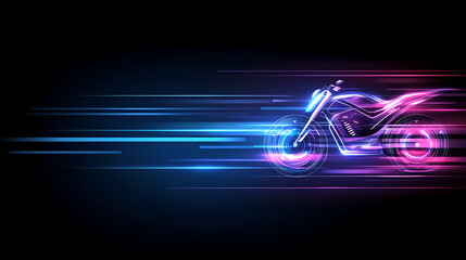 Poster - Futuristic Motorcycle Speeding with Neon Trail Lights in Cyberpunk Style on Dark Background Illustration