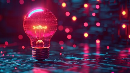 Poster - Illuminating innovation a light bulb amidst digital sparks futuristic environment artistic view
