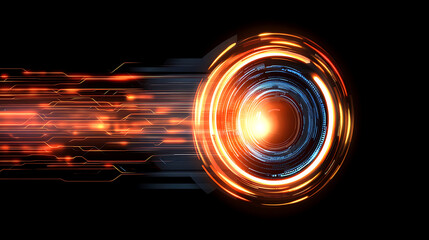 Poster - Futuristic Portal with Glowing Technology Lights and Abstract Circuits Design on Black Backdrop
