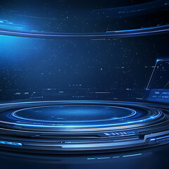 Poster - Futuristic Presentation Stage with Cybernetic Environment for Digital Product Showcase Space Ambience