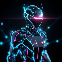 Poster - futuristic robot with neon glow cybernetic appearance