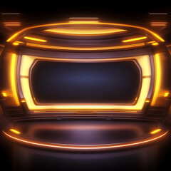 Poster - Futuristic Spacecraft Interior with Glowing Orange Accents and Dark Screen Technology Backdrop