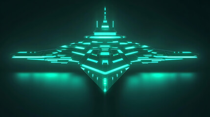 Poster - Futuristic Spaceship Design with Neon Lighting and Geometric Shapes in a Sci Fi Ambiance