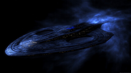 Poster - futuristic spaceship exploration amidst cosmic nebula cloudscape adventure and celestial navigation