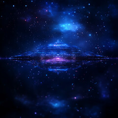 Poster - Futuristic Spaceship Floating Amidst a Cosmic Nebula Starfield and Galactic Scenery in Deep Space