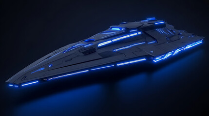 Poster - Futuristic Spaceship with Striking Blue Lighting Science Fiction Concept Rendering Exploration Vessel