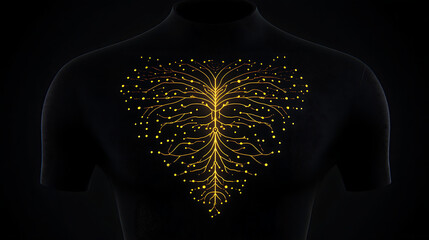 Poster - Futuristic Tech Circuit Design on a Human Form Black T Shirt Illuminating with Digital Glow