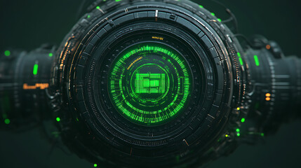 Poster - Futuristic Technology Core with Intricate Green Energy System and Complex Circuitry Elements