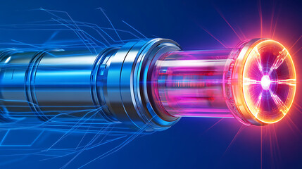Poster - Futuristic Technology Transmission Tube With Pink Light Burst And Data Flowing Through The System