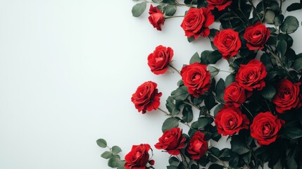 Wall Mural - A heart-shaped bouquet of vibrant red roses on a pure white background. Elegant floral design with space for text