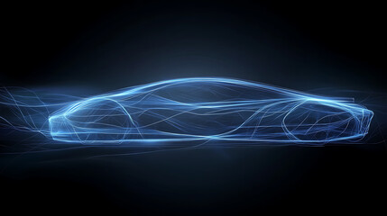 Poster - Futuristic Vehicle Glowing Outline Against Dark Background Abstract Transport Illustration Concept Art