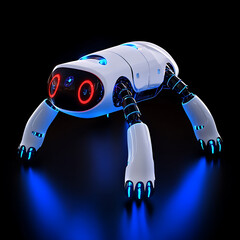 Poster - Futuristic White Robot with Glowing Lights in the Darkness Science and Innovation Visual Creation