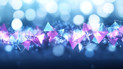 Poster - Geometric Abstract with Triangular Facets Reflecting Light in Shimmering Hues and Bokeh Background